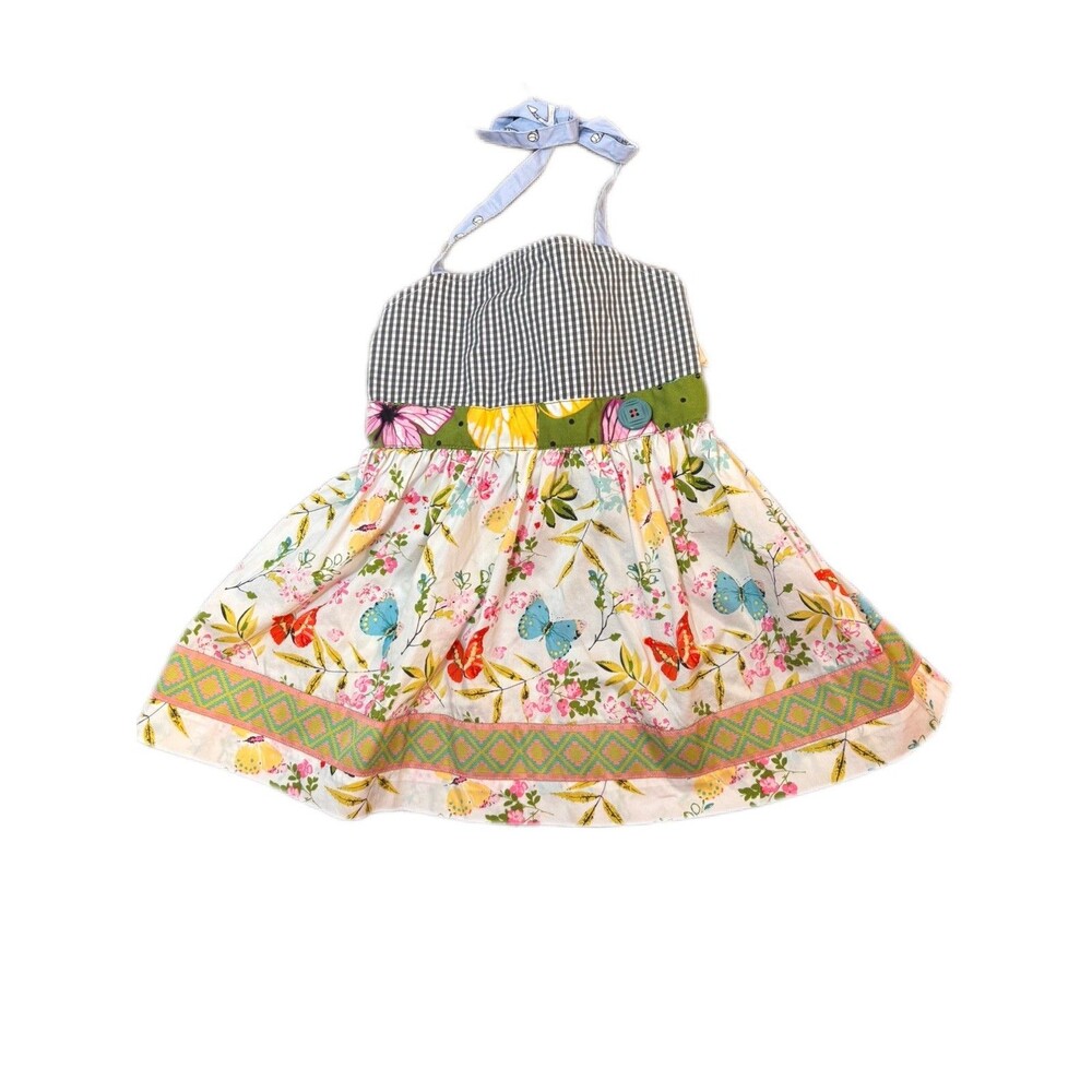 Matilda Jane Girl Sz 6 Ellie Halter Dress Butterfly Gingham Print Tie Back NWOT